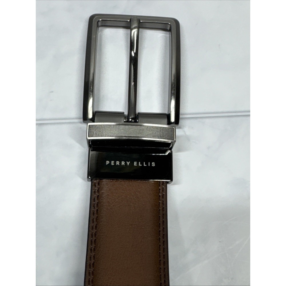 Perry Ellis Reversible Black Brown Belt Leather 1.25" W Men's Size 30/75 EUC